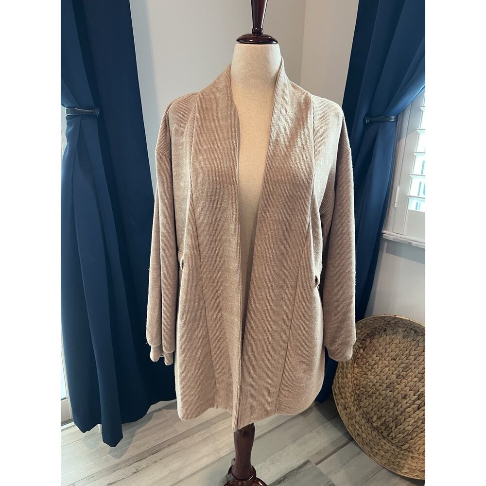 7 For All Mankind Beige ribbed knit open cardigan sweater Casual Chic Soft Comfy